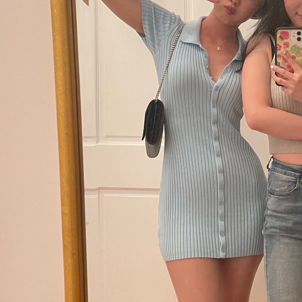 Urban outfitters Blue Ribbed Button-Up Dress with collar